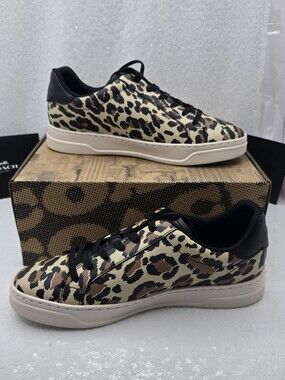 Coach High Line Leather Sneaker With Classic Leopard Print Women's 9.5